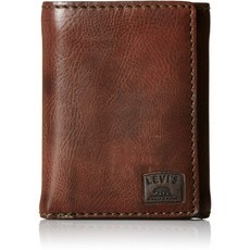 Levi s Men s Trifold Wallet - 매끄럽고 슬림 한 제품으로 ID 창과 신용 카드 홀더 갈색 스티치가 포