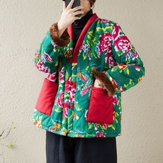 계량한복 여성 패딩 상의 빅사이즈 v넥 경량 꽃무늬 생활한복