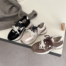 [퓨어그로] 운동화 항공특송 스웨이드 스니커즈 배색 신발 2컬러 신발끈 포인트 3종컬러