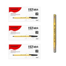 모나미 153 STICK 1.0 3DZ + 투코비 코마 트윈 형광펜 1개 컬러랜덤발송, 흑색
