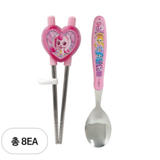 르번 국산 캐치티니핑2 스푼 양손 교정 젓가락 세트, 혼합색상, 8세트