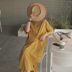 산모 임산부 여름 반팔 박시 원피스 드레스 빅사이즈 임부복, 노란색 + 검은 색 바지_M