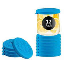 VOLCANOES CLUB Oui 요거트 병 뚜껑 실리콘 | 141.7g(5온스) Oui 요거트 유리병에 맞는 12팩 다채로운 커버 | 라벨이 있는 Oui 요거트 병에 적합 | 뚜, 12블루, 12개