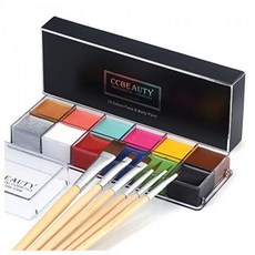 CCbeauty 프로 페이스 페인트 오일 12 색 할로윈 바디 아트 파티 멋진 메이크업 6 나무 브러시 깊은, 단일상품, 단일상품