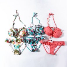 비키니 수영복 여성의류 투피스형 하이웨스트 삼각 바지슬림핏 민소매 섹시한 프린팅 레이스 1H테두리, C03-블랙