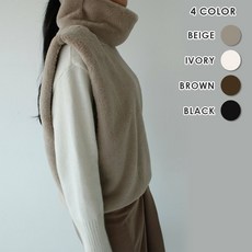 겨울 밍크 퍼 루즈핏 터틀넥 베스트 페이크퍼 에코퍼 조끼 베스트