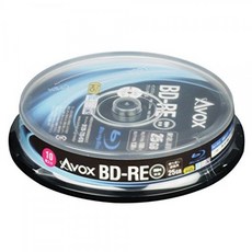AVOX 블루 레이 디스크 BD-RE 반복 녹화 용 25G 1-2 배속 10 장 스핀들 케이스 BE130RAPW10PA, 단일상품