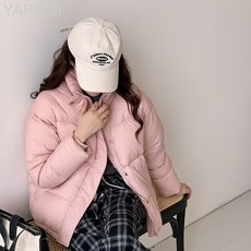 여성용 하이넥 오버핏 숏 다운 자켓