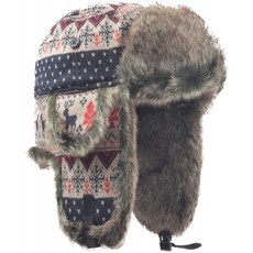 Janey&amp;Rubbins 러시아 소비에트 Ushank Cossack Avator Bomber Hat 윈터 퍼 이어플랩 캡(Large Red/Knit)