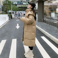 POMTOR 겨울 여성 롱 패딩 하이넥 후드 도톰 롱 패딩 코트 방한 라지 패딩 코트 빅사이즈