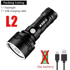 호신용 손전등 휴대용 라이트 비상 조명등 차량용 매우 밝은 고출력 LED P70 USB 충전식 방수 조명 26650 배터리 캠핑, Type A NO Battery, 1개