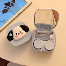 아기자기한 귀여운 렌즈 통. 휴대용 거울 렌즈 케이스, 1개, 블루