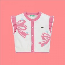  [100%정품] 벤시몽 키즈즈 리본 조끼 베스트 니트 가디건 카디건 상의 QAKP02411IV BENETTONKIDS 
