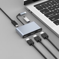 아모란나 5in1 C타입 트리플 듀얼 모니터 HDMI 멀티 USB 허브 분배기 4K 60hz 3대출력 MST, 1개 1개