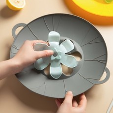 1+1 실리콘 넘침방지 뚜껑 꽃무늬 멀티 접시 냄비뚜껑, 그레이, 1세트, 32.5cm