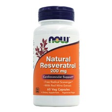나우푸드 Now Foods 천연 레스베라트롤 200mg 적포도주 폴리페놀 60 베지캡슐, 60정, 1개