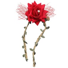 FWT 인공 장미 꽃 손목 코사지 꼰 잎 결혼식 손 꽃