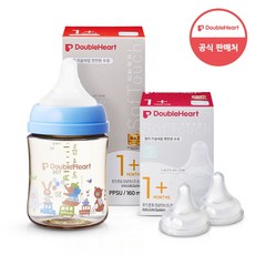 더블하트 모유실감 3세대 PPSU 젖병 싱글160ml 디어프렌즈 애니멀타운 (젖꼭지S포함) + 젖꼭지2개, 싱글160ml 애니멀타운+젖꼭지 2입x1개 (S), 1세트 - 디얼프렌즈