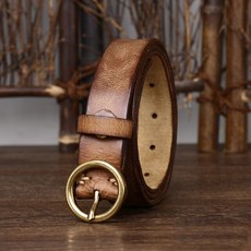 공구 밸트 공구함 작업 밸트2.5CM 여성을위한 정품 가죽 벨트 럭셔리 구리 라운드 버클 Cowskin 여성 간단, [04] 105 CM, [03] Khaki, 1개