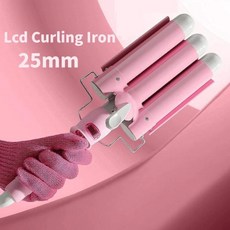 전기 세라믹 헤어 컬러 3 배럴 컬링 다리미 해변 LCD 온도 스타일링 도구, 12) LCD-P25mm - EU, LCD-P(25mm)