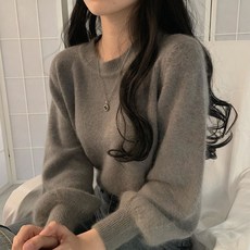 E18311 여성 슬림핏 퍼프소매 니트 스웨터
