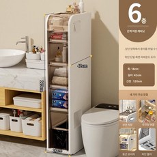 좁은 공간용 틈새 수납 욕실 캐비닛 공간 서랍 컴팩트 디자인 내구성 재질 플라스틱 칸, 가로 18CM - 6단 설치 불필요 - 하단은 쓰레기통, 1개