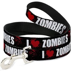 EOM 버클 다운 개 가죽 끈 I Heart Zombies Bold Splatter 검은 색 흰색 빨간색 6 피트 길이 1.5 인치 너비 - E016507PX672WQ1, 기본, 기본