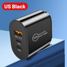 화웨이 샤오미용 5V 2.4A AC DC 휴대폰 충전기 어댑터 20W 전원 공급 장치 급속 USB PD c타입, 03 US Black, 1개