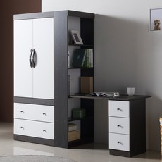 뉴그린퍼니처 모던h형책상과투서랍옷장세트, 웬지화이트