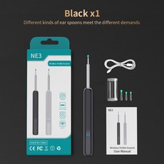 NATFIRE-NE3 고정밀 귀 클리너 왁스 제거 도구 카메라 포함 LED 조명 무선 검이경 스마트 청소 키트, [02] Black, 1개 - 시즌성내의