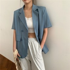 Asure 여름 컬러풀 여성 패션 정장코트 반팔자켓 카라 루즈핏 캐주얼 코디