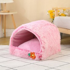 고양이하우스 숨숨집 강아지 반려동물 둥지 반밀폐형 고양이 벨벳 및 따뜻한 애완 동물 집 개 압축 가능한 침대 계절 범용, Pink, 1개