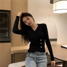 [라라이쮸] 골지 랩 브이넥 크롭 짧은 겨울 여성 수입 니트
