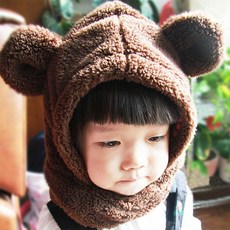 아기곰 넥워머 귀달이 일체형 방한 유아 모자 머플러 아기 아동 곰돌이 아기곰모자 양털 후리스 유아동