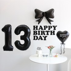 이벤트홀릭 블랙 풍선 생일파티용품세트 (자유레터링) 리본 숫자 풍선 가랜드, 1개, 13