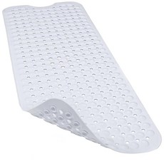 Linoows 욕조 및 샤워 매트 101.6 x 40.6cm(40 x 16인치) 엑스트라 라지 미끄럼 방지 부드러운 욕조 매트 욕실 바닥용 흡착 컵과 배수 구멍 포함 욕조를, 화이트, 1개