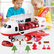 비행기 장난감 키즈 카 모형 수납 세트 알로이 미니 자동차 유치원 장난감, 레드-소방세트(6자동차+11장애물)
