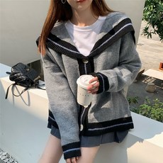 (4823) 배색그레이 세라형 니트가디건
