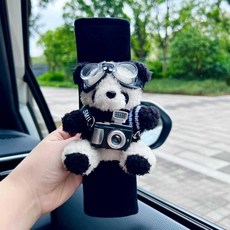 곰돌이 인형 안전벨트 쿠션 차량용 커버 패드 로비니샵 애착인형 루띠쿠션 캐릭터 베개 어린이, 1개, 크림 팬더 병아리 니트 1개