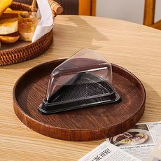 두꺼운 투명 PET 조각 케이크 케이스 피스케이크 포장 용기, 1개, 중형 블랙