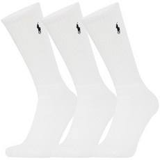폴로 랄프로렌 남성 클래식 코튼 스판덱스 쿠션 크루 삭스 3팩 (821032PK-WHITE), 821032PK-WHITE, 1