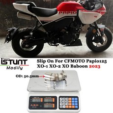 2023 Papio XO 오토바이 수정 시스템 Baboon 51mm 링크 CFMOTO 스테인레스 125 XO2 머플러 파이프 XO1 레이싱 탈출 배기, 1개