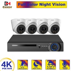 영어 설명서 H.265+POE CCTV 보안 시스템 쌍방향 오디오 8CH 4K 오디오 녹화 NVR 야외 5MP IP 카메라 적외선 야간 P2P 영상 감시 키트, 없다, 유럽 연합 플러그, 8채널 NVR 4종 세트 카메라, 1개