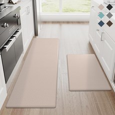 DEXI 1+1세트 쿠션 주방 싱크대 얼룩방지 방수 미끄럼방지 대형 PVC매트 베이지 북유럽 충격완화 발매트 키친매트 kitchen mat