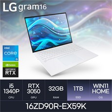 LG전자 그램16 16ZD90R-EX59K, WIN11 Home, 32GB, 1TB, White