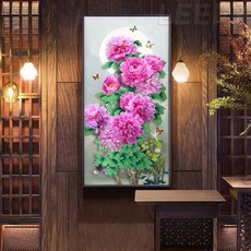  부귀 모란꽃 세로형 대형 보석십자수 만들기 개업식 선물 큐빅 비즈 페인팅 DIY, 90x170cm 