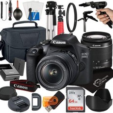 Canon 아마존 공식 리뉴 제품 캐논 EOS 2000D 레벨 T7 DSLR 카메라18-55mm 줌 렌즈 + 플래티넘 모바일 액세서리 번들 패키지 포함 샌디스크 32GB 카드