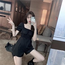 가브리엘 슬림핏 셔링 반바지점프슈트