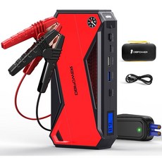 DBPOWER 800A 피크 18000mAh 휴대용 자동차 점프 스타터 최대 7 2L 가스 /5 5L 디젤 엔진 LCD 화면 포함 배터리 부스터 빨간색, 1개