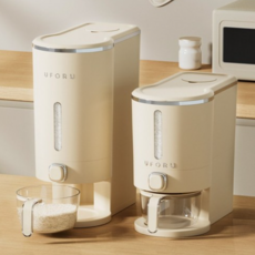  UFORU 원터치 쌀통 밀폐 방습 10kg, 크림 화이트, 1개 